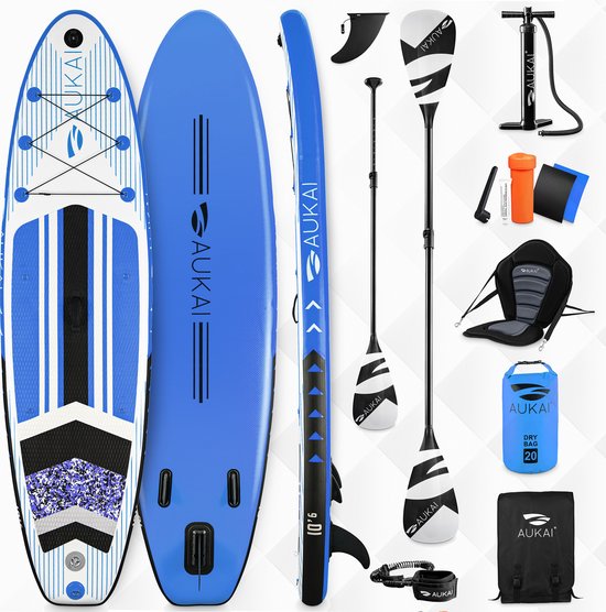 Supboard Pro - 320 cm - Blauw - Incl kayak paddle en zitje - Draagkracht tot 200KG