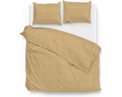 Zohome Dekbedovertrek Lino - Ochre Yellow - Dekbedovertrek 200x200/220cm - 100% Katoen - Linnen Look - Tweepersoons