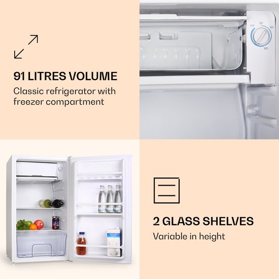 Klarstein 90L1-Wh Koelkast - Volume: 91 Liter - Met ijsblokjesvak - 2 Legplateaulades - 3 Deurvakken - 41 dB - Wit van Klarstein — afbeelding 4
