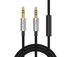 PowerLocus 3.5mm Aux Kabel - Audio Kabel - Met Microfoon - Male to Male - Gold Plated - 1 meter - Zwart