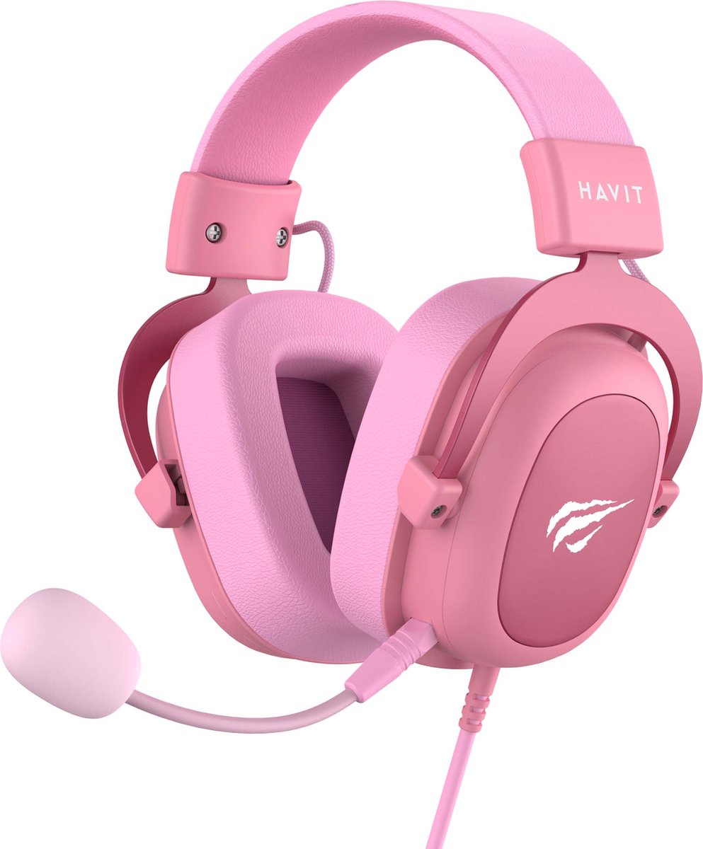 HAVIT Gaming Headset geschikt voor PC, PS4, PS5, Xbox One & Xbox Series – 3.5 mm Ergonomische Koptelefoon met verstelbare Microfoon - Roze