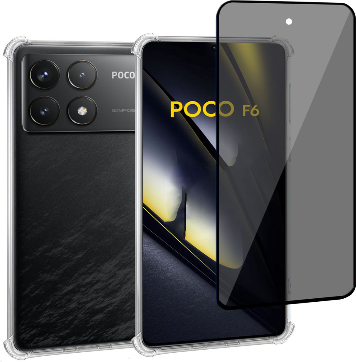 Geschikt voor POCO F6 Pro - Hoesje + Privacy Screenprotector – Privé - Gehard Glas Cover