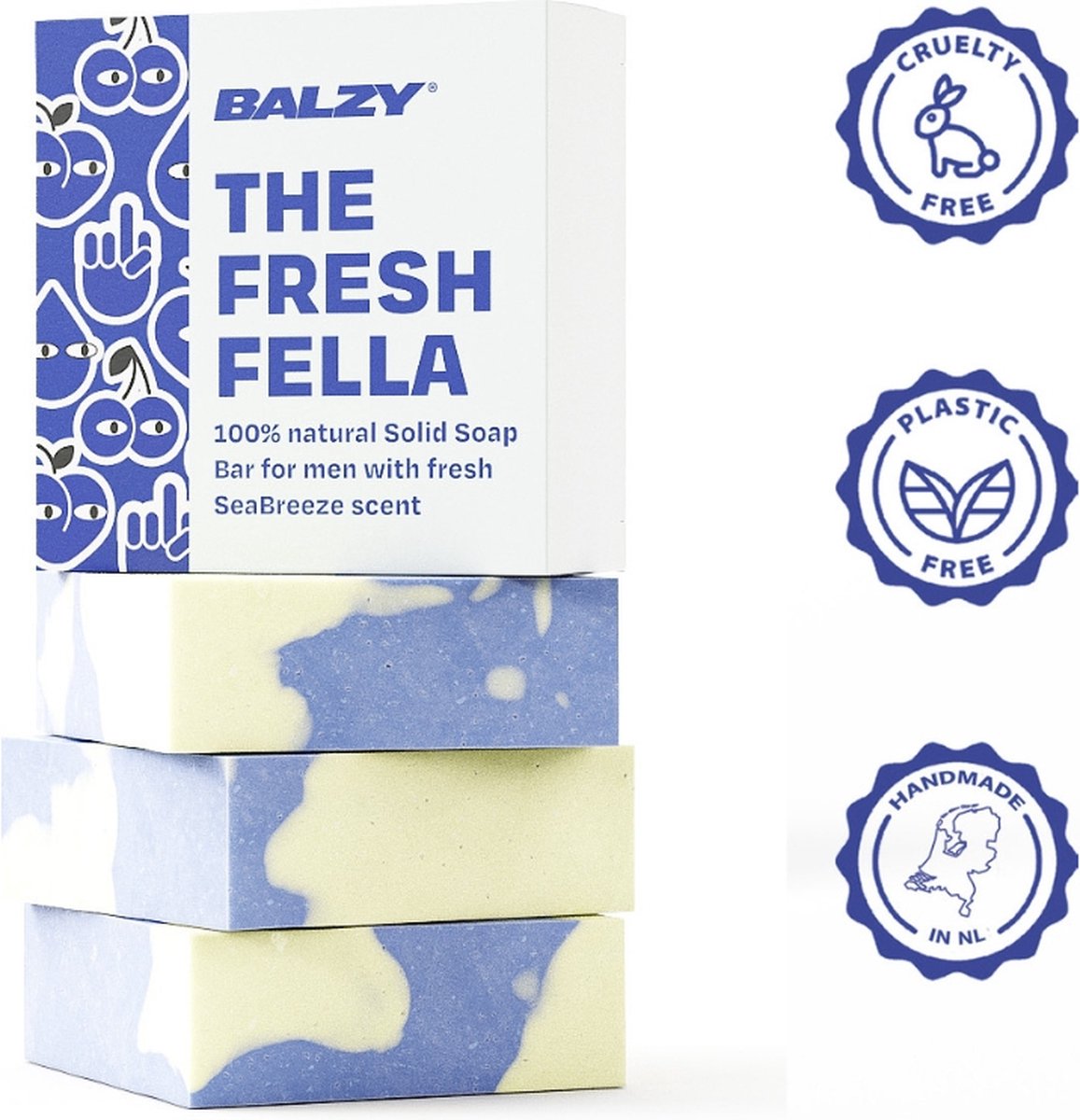 BALZY FreshFella Zeep Bar Mannen - Gezicht en Lichaam - Natuurlijke en Organische Zeep - Voordeelverpakking van 3 x 140 g