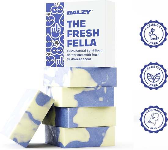 BALZY FreshFella Zeep Bar Mannen - Gezicht en Lichaam - Natuurlijke en Organische Zeep - Voordeelverpakking van 5 x 140 g