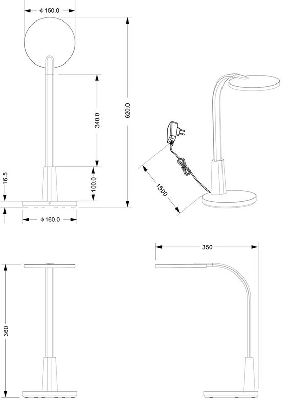 Lampe de bureau LED - Trion Laly - 8,4W - Wit naturel 4000K - Minuterie - Interrupteur tactile - Zwart - Plastique