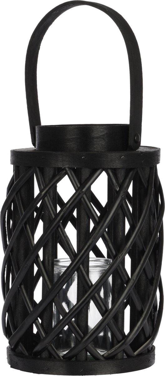Bamboe - lantaarn - zwart - Lantaarn -windlicht - kaarsenstandaard - 25 cm hoog - tuin