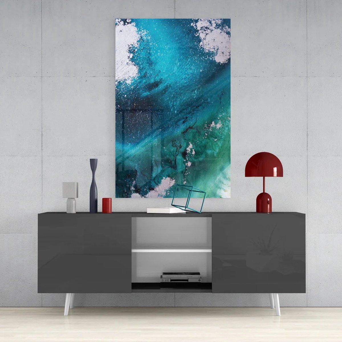 Insigne Art Glasschilderij - Abstract Turkoois - 110x70 cm