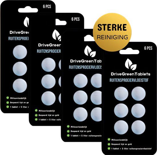 DriveGreenTablets | 120 Liter - Ruitensproeiervloeistof - Geconcentreerde Ruitenwisservloeistof - Sterke Reiniging - 24 Tabletten - Ruitenwisservloeistof Tabletten - Milieuvriendelijk - Autoverzorging - All Seasons - Voertuigreiniging