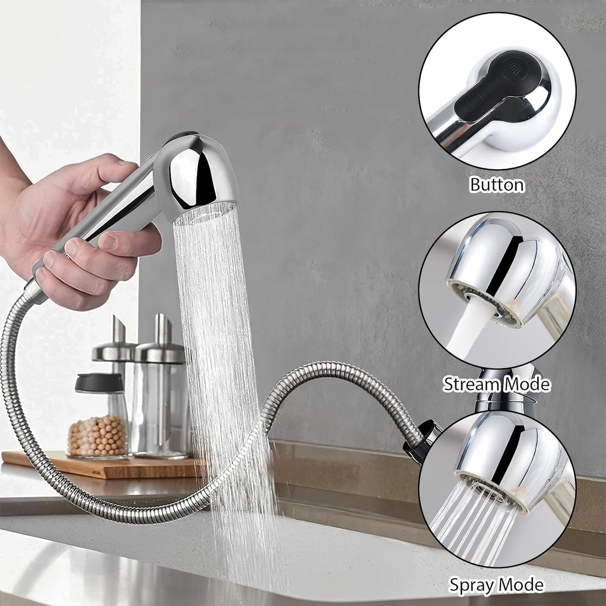 ONECE Vervangende Douchekop met 2 Straalsoorten, Handdouche voor Keuken ONECE Vervangende Douchekop met 2 Straalsoorten, Handdouche voor Keuken
