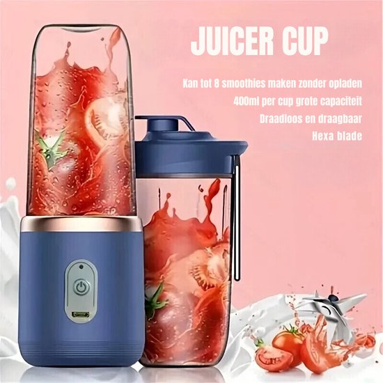 Elektrische Shaker + Extra Shaker Cup - Draagbare Blender To Go - Milkshake Maker 400ml - Oplaadbaar - Smoothie Maker - 2 in 1 Blender en Drinkglas - Travel Blender - Blender voor Onderweg - Blauw van Mipps — afbeelding 2