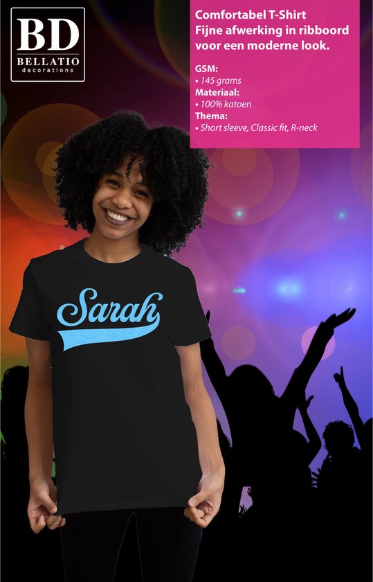 Bellatio Decorations T-shirt cadeau d'anniversaire pour femme - Sarah - noir - bleu pailleté - 50 ans XL