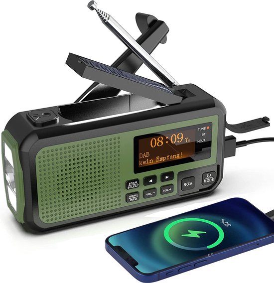FOLLESA DAB-373BT noodradio – solar powerbank – 5500mAh – DAB+/FM – waterdicht zakje – Bluetooth – digitale wekker