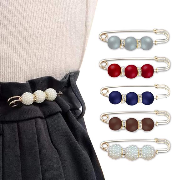Lot de 5 broches en perles fantaisie (couleur) - Broches en fausses perles - Set pour gilet - Épingle à gilet - Pince pour écharpe et pull - Épingles de sûreté pour rallonger la taille et le pantalon