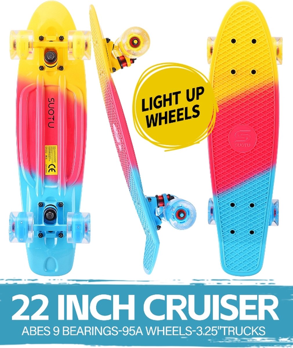Suotu Skateboard - Skateboard Jongens - Wielen met LED-verlichting - Tot 50 kg - Skateboard Meisjes - Skateboard Volwassenen - Neo - Cadeau — afbeelding 5