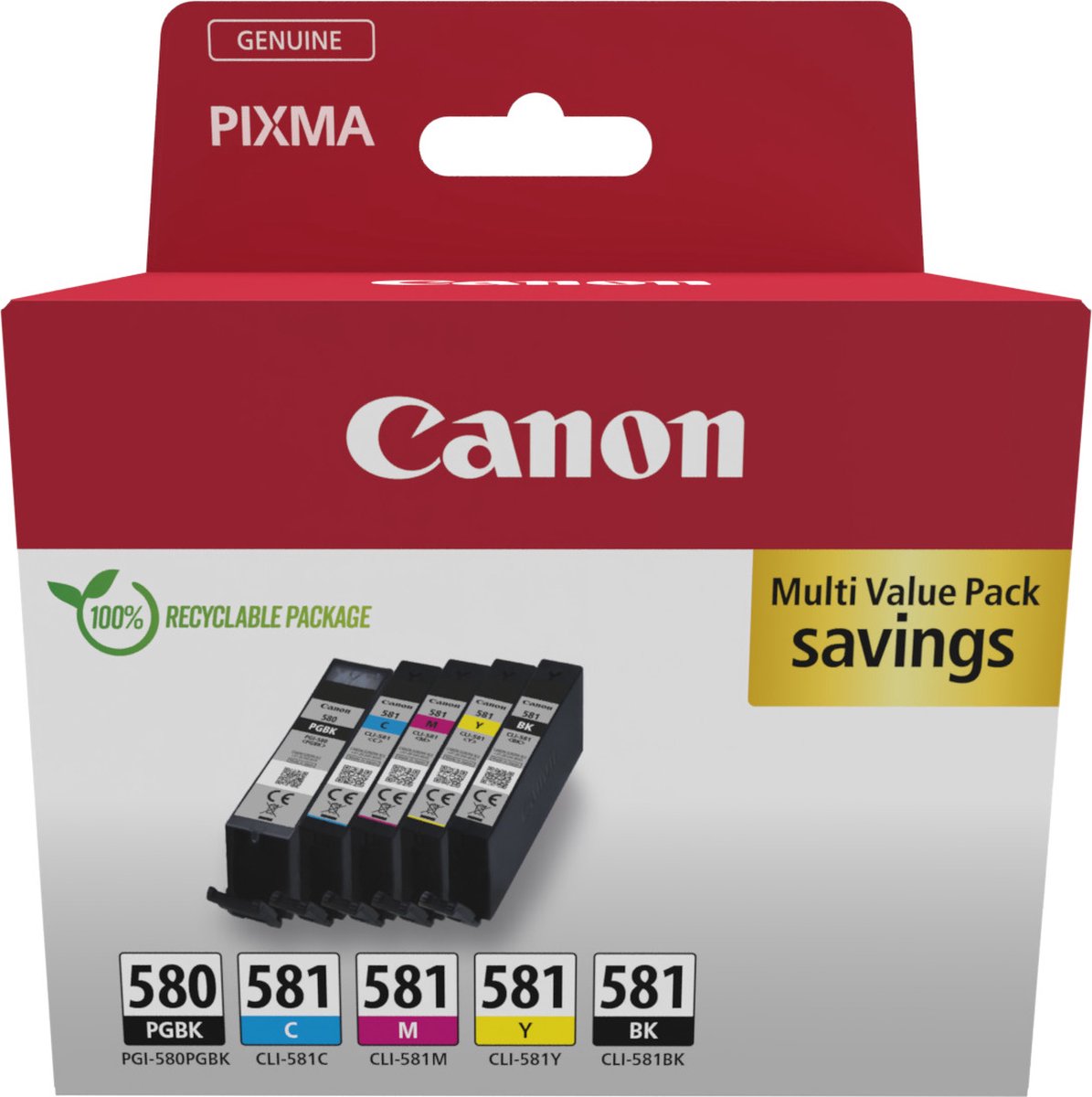 Canon inktcartridge 1 x PGI-580PGBK zwart + 1 x CLI-581, 200 - 1.660 pagina's, OEM 2078C008, 4 kleuren