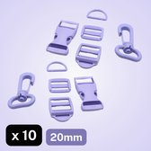 JEU DE 10 BOUCLES EN NYLON (2 CLASSES LOCASTER + 4 BOUCLES COULISSANTES + 2 ANNEAUX EN D + 2 BOUCLES À CLIC) - LARGEUR : 20MM, Coloris VIOLET FONCÉ