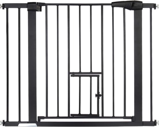 ADSafety Hondenhek Zonder Boren - 76 t/m 103 cm - Met Kattenluik - Hondenluik - Klembevestiging - Veiligheidshekje voor Huisdieren - Zwart