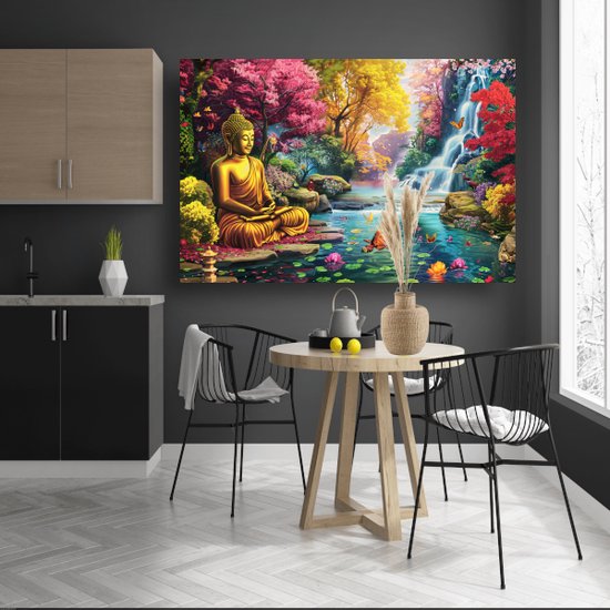 Décoration murale cascade - Décoration murale Art Nouveau - Coloré - Tableaux sur toile éclectique - Peintures sur toile Bouddha - Peintures toile - Toile d'art 150x100 cm