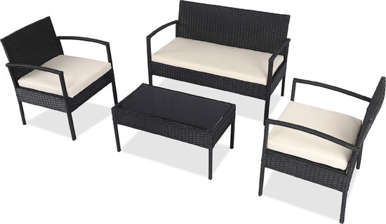 Foto: Maxxgarden rattan loungeset wicker tuinset 4 persoons loungeset 4 delig incl 3 tuinstoelen 1 bijzettafel zwart