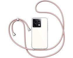 Hoesje met Koord geschikt voor Xiaomi Redmi Note 13 Pro 5G - Back Cover Siliconen Case Transparant Hoes Roségoud
