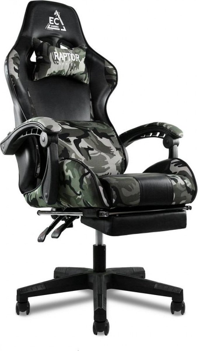 Gamestoel Met voetensteun - Kunstleer- Zwart met Camouflage
