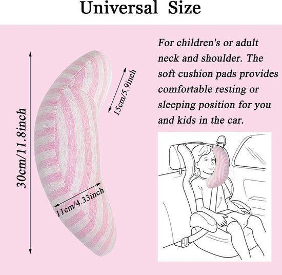 1 Stuks roze(30x15x11cm) Gordelkussen voor kinderen, autoslaapkussen, reis-nekkussen, veiligheidsgordel, autostoel, hoofdkussen, riem, kussen, schouderbescherming - Universeel Veiligheidsgordel Slaapkussen voor Kinderen Volwassenen van Echtwaar. — afbeelding 2