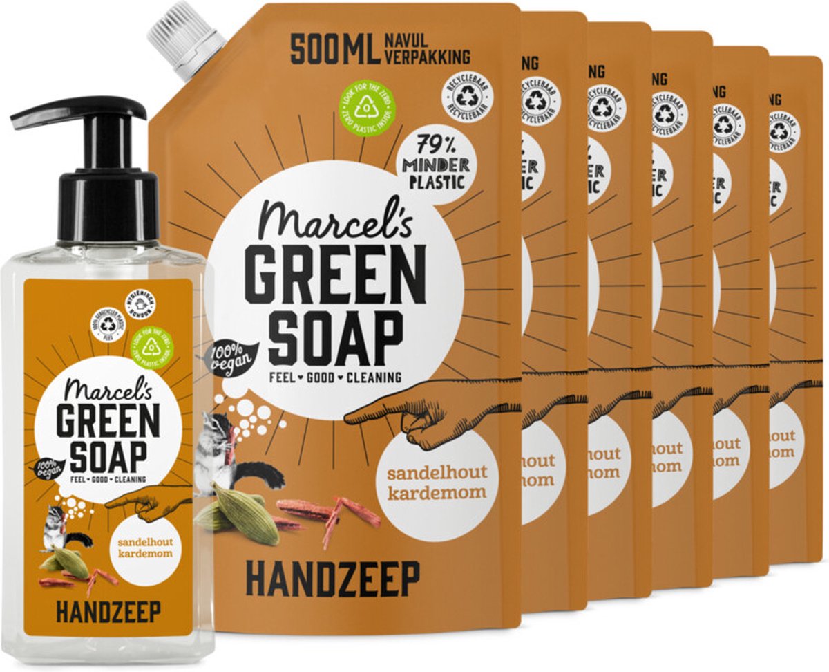 Goedkoopste Marcel's Green Soap Handzeep Sandelhout & Kardemom 250 ml 6 Navullingen Pakket