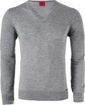 OLYMP Level 5 body fit trui wol met zijde - V-hals - grijs - Maat: M