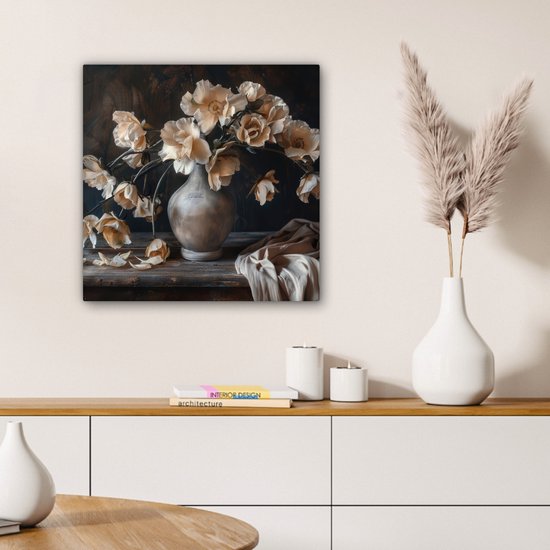 Peinture sur toile 50x50 cm - Décoration murale Fleurs - Vase - Art - Nature morte - Décoration murale murale salon - Décoration chambre - Accessoires de chambre - Peintures