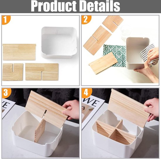 Organisateur de bureau en bois avec 5 compartiments - boîte de rangement pour stylos et cosmétiques