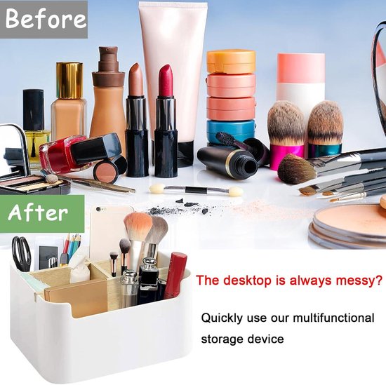 Organisateur de bureau en bois avec 5 compartiments - boîte de rangement pour stylos et cosmétiques