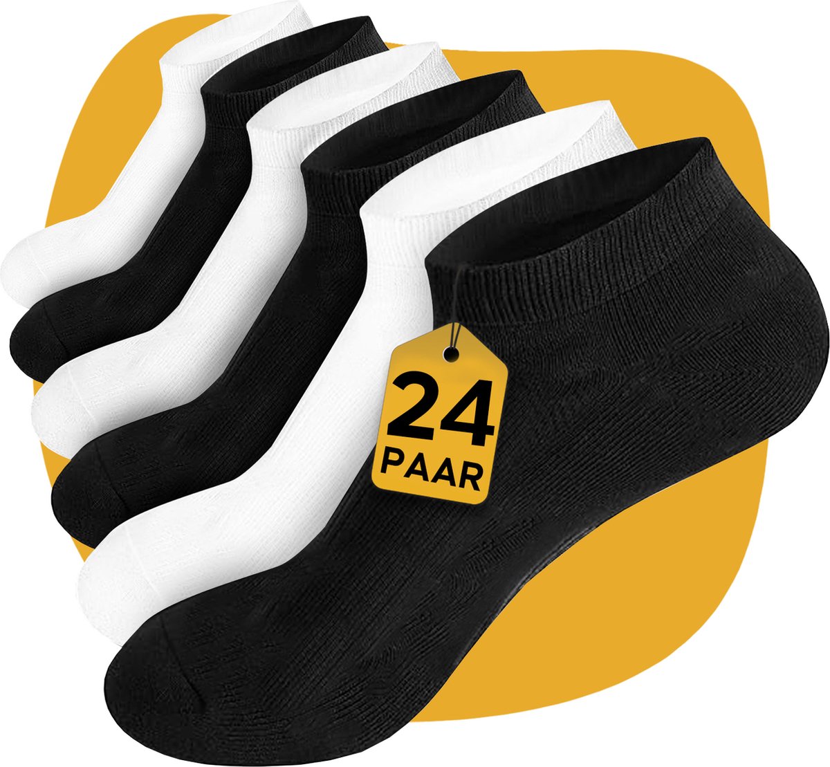 VOLQU® Enkelsokken - SEN Series - 24 Paar - Maat 43 46 - Premium Katoen Enkelsokken - Sneakersokken Heren - Sneakersokken Dames - Sportsokken Heren - Sportsokken Dames - Zwart / Wit