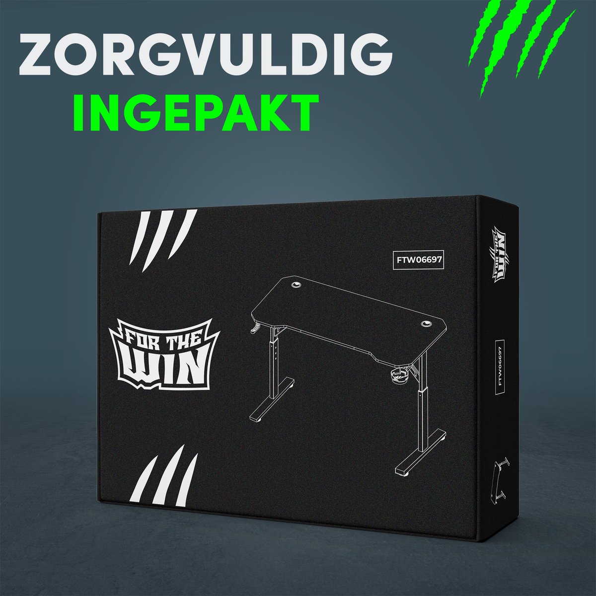 For The Win® For The Win Game Bureau - 140 cm - Gaming Bureau - Hoogte Verstelbaar - Gaming Desk - Incl. Muismat - Computertafel - Gaming Tafel - Computer Bureau - Game Desk - Gaming Bureaus