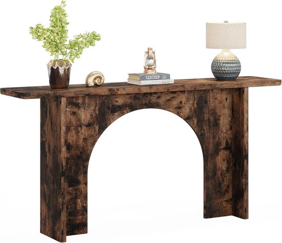 Foto: Tribesigns console tafel bijzettafel sidetable boerderij met gebogen boogbeugel houten rustiek bruin 160 x 30 x 80 cm