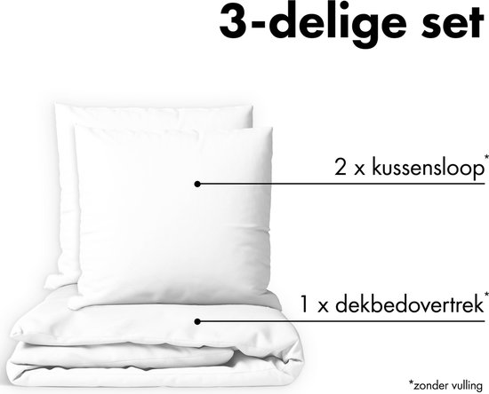JACOBSON Dekbedovertrek - 200x200 cm + 2 Kussensloop 80x80 cm - 100% katoen - met Rits - Wit van Merkloos — afbeelding 2