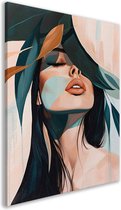 Tableaux femme - Portrait portrait - Peinture sur toile Feuilles - Décoration murale industrielle - Tableau toile salon - Décoration murale salon toile 50x70 cm