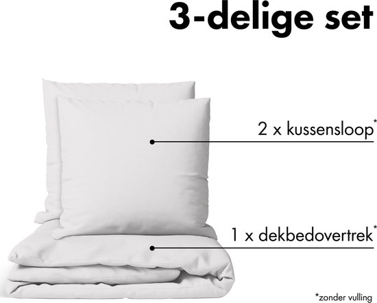 JACOBSON Dekbedovertrek - 155x220 cm + 2 Kussensloop 80x80 cm - 100% katoen - met Rits - Lichtgrijs van Merkloos — afbeelding 2