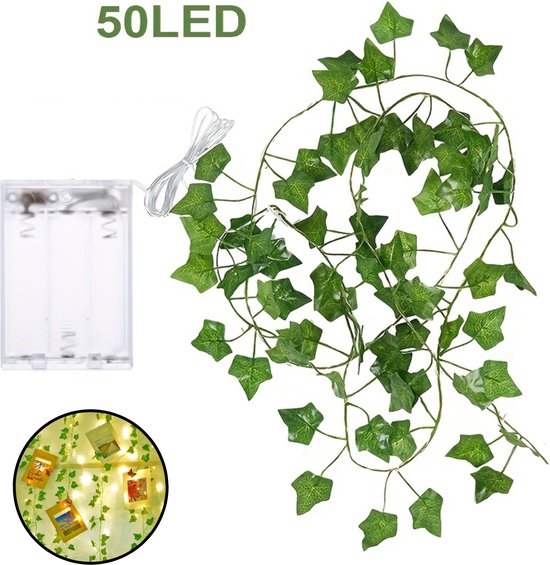 Foto: Nivard klimop slinger met led lichtjes met lichtjes klimop kunstplant hangplant kunstplanten fairy lights string lights bedroom nep klimop 5 meter