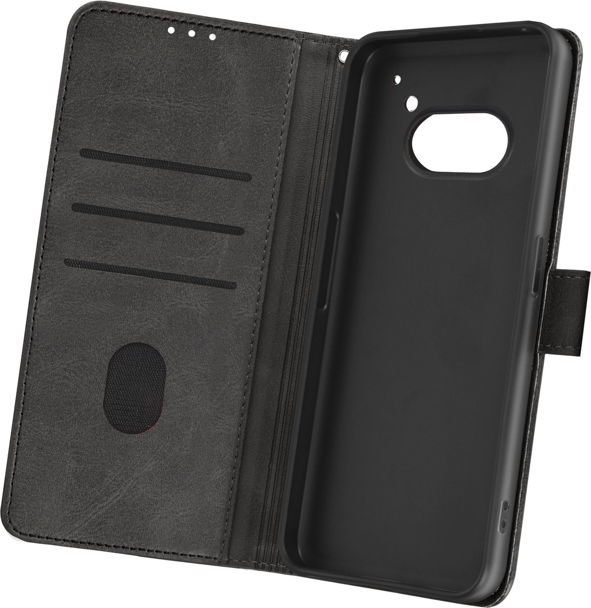 Avizar Foliohoes Geschikt voor Nothing Phone 2a Portemonnee met handriem, Zwart
