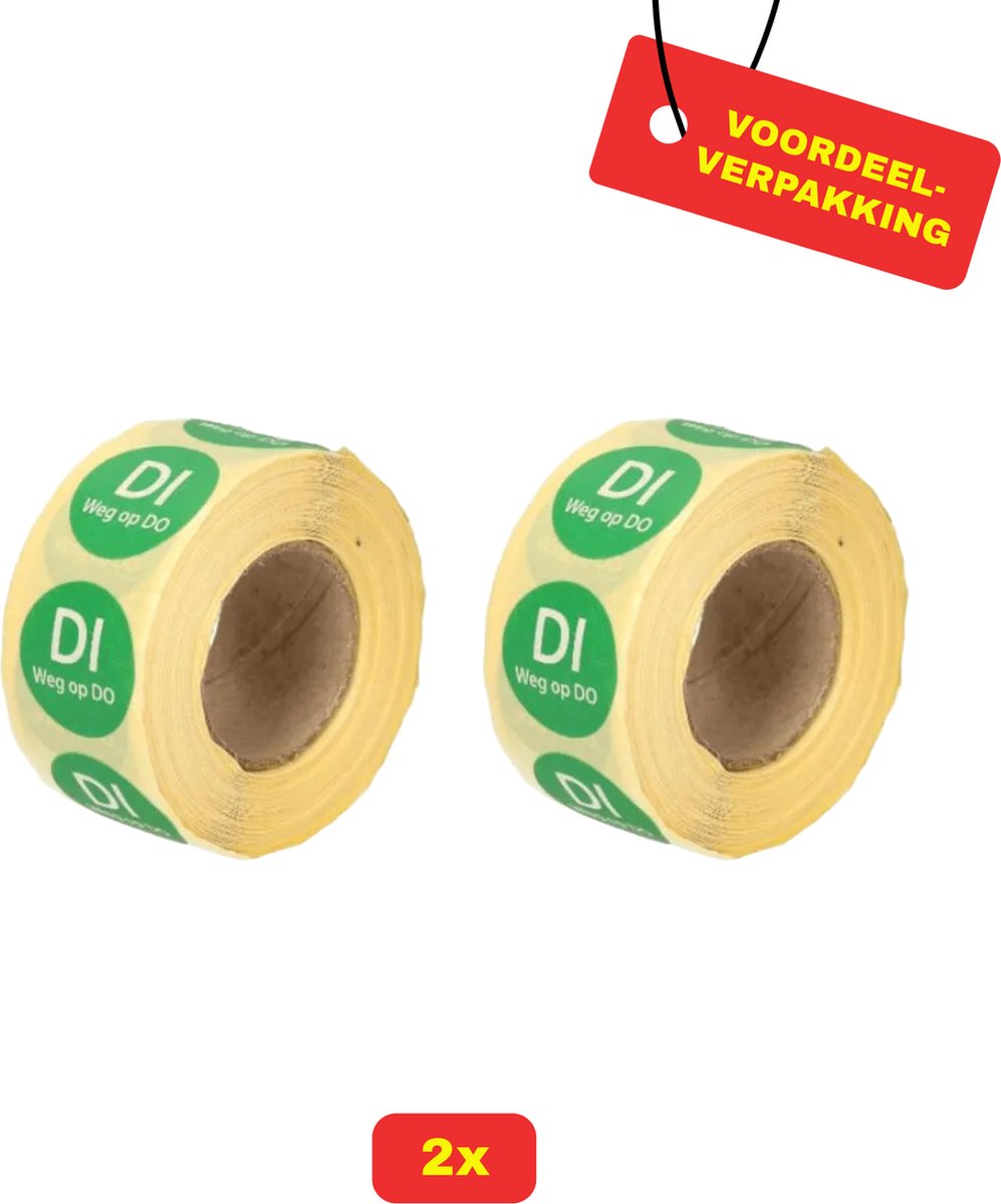 2X Daymark Afwasbare Etiketten Rol "Dinsdag weg op donderdag" - Voordeelverpakking!
