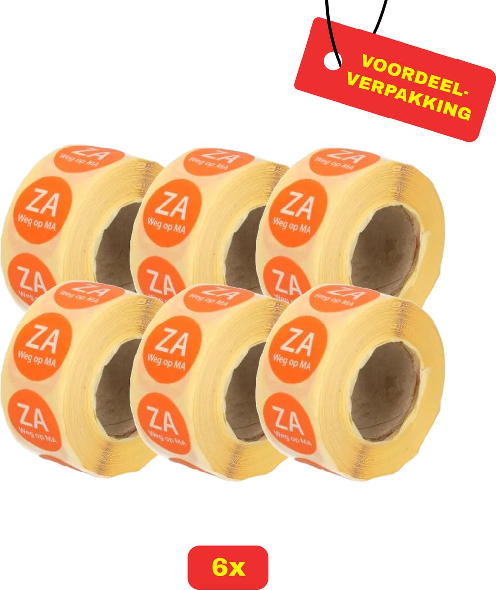 6X HACCP datumstickers Rol "Zaterdag weg op maandag" - Voordeelverpakking!