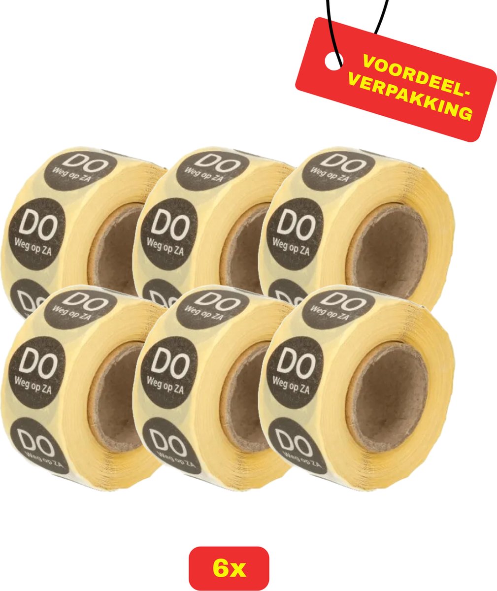 6X Daymark Afwasbare Etiketten Rol "Donderdag weg op zaterdag" - Voordeelverpakking!