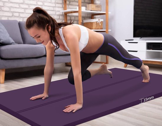 15mm dikke Anti-Slip Grote yogamat voor sportschool yoga pilates stretching - oefenmat voor vrouwen en mannen met draagtas en klittenband Yogamat — afbeelding 5
