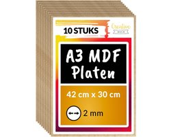 Creative Deco 10 x A3 MDF - Plaat | 420 x 300 x 2 mm | Perfect voor Lasersnijden, CNC - Frezen, Modelleren, Freeswerk, Figuurzagen