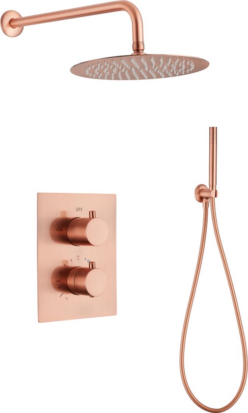 WEBO Atlanta regendoucheset - Inbouw - Koper - Doucheset - 25cm - Stortdouche - Complete doucheset - Handdouche