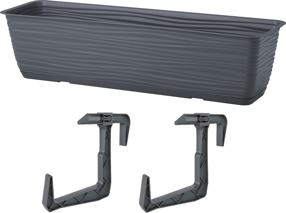Form Plastic Balkon plantenbak Balustrade - incl ophangbeugels - kunststof - antraciet - L60 x B17 x H14