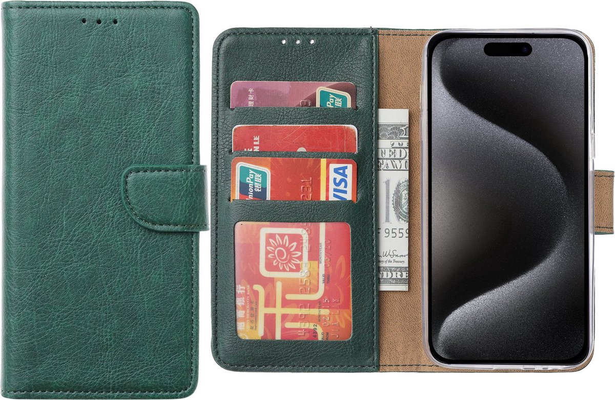 Hoesje Geschikt voor iPhone 15 Pro – Arara bookcase met pasjeshouder- Groen