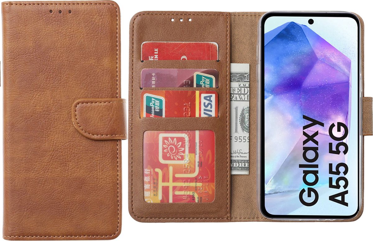 Hoesje geschikt voor Samsung Galaxy A55 5G hoesje - Arara bookcase- Bruin