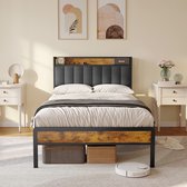Bealife BF25 Lit français , cadre de lit plateforme standard, 220,5 x 120 x 111 cm, cadre de lit en métal avec tête de lit escamotable, solide et stable, sans bruit, Geen sommier tapissier requis, assemblage facile - Grijs foncé
