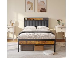 Bealife BF25 Twijfelaarbedden , standaard Platform Bedframe, 220.5 x 120 x111cm, Metalen Bedframe met Opbergbaar Hoofdbord, Stevig en Stabiel, Geluidsvrij, Geen Boxspring Nodig, Eenvoudige Montage-Donker Grijs